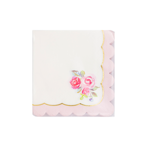 Tea Party Rose Corner Paper Cocktail Napkins (24 ct.)