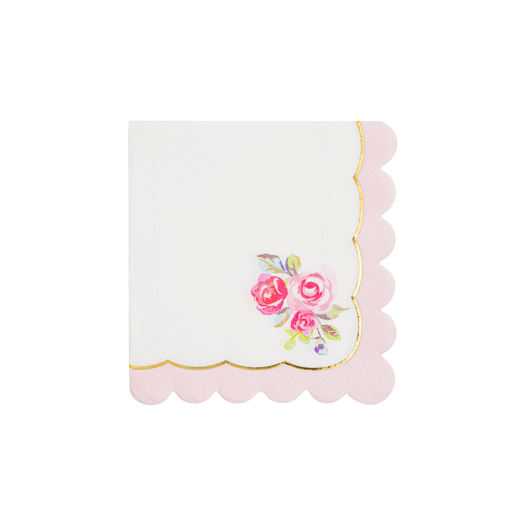 Tea Party Rose Corner Paper Cocktail Napkins (24 ct.)